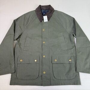 J Crew Mens Field Jacket Size S Olive Canvas Flannel Lined Cord Collar Chore NWT